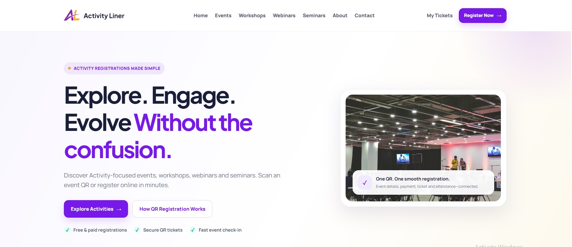 Activityliner website homepage screenshot
