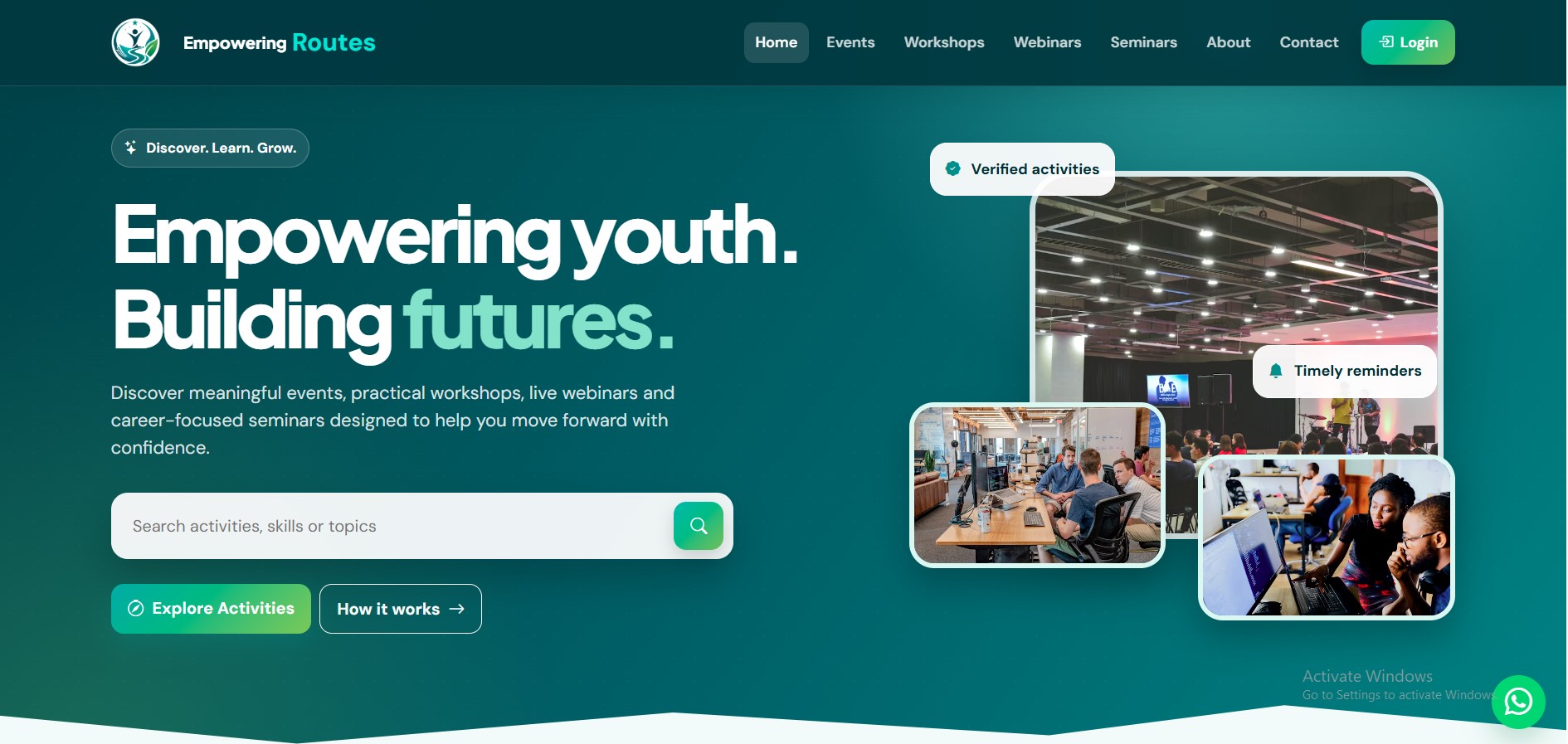 Empowering Routes website homepage screenshot