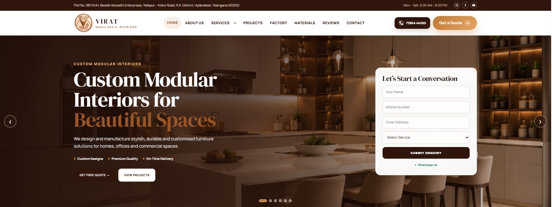 Virat Modulars and Interiors website homepage screenshot