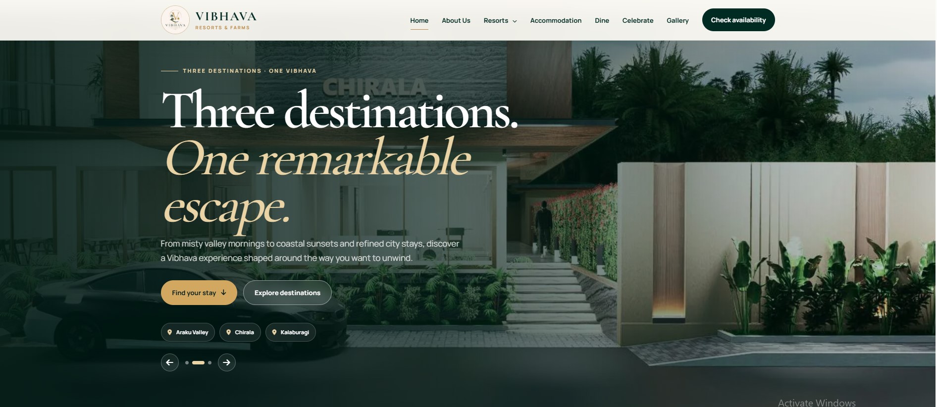 Vibhava Resorts website homepage screenshot