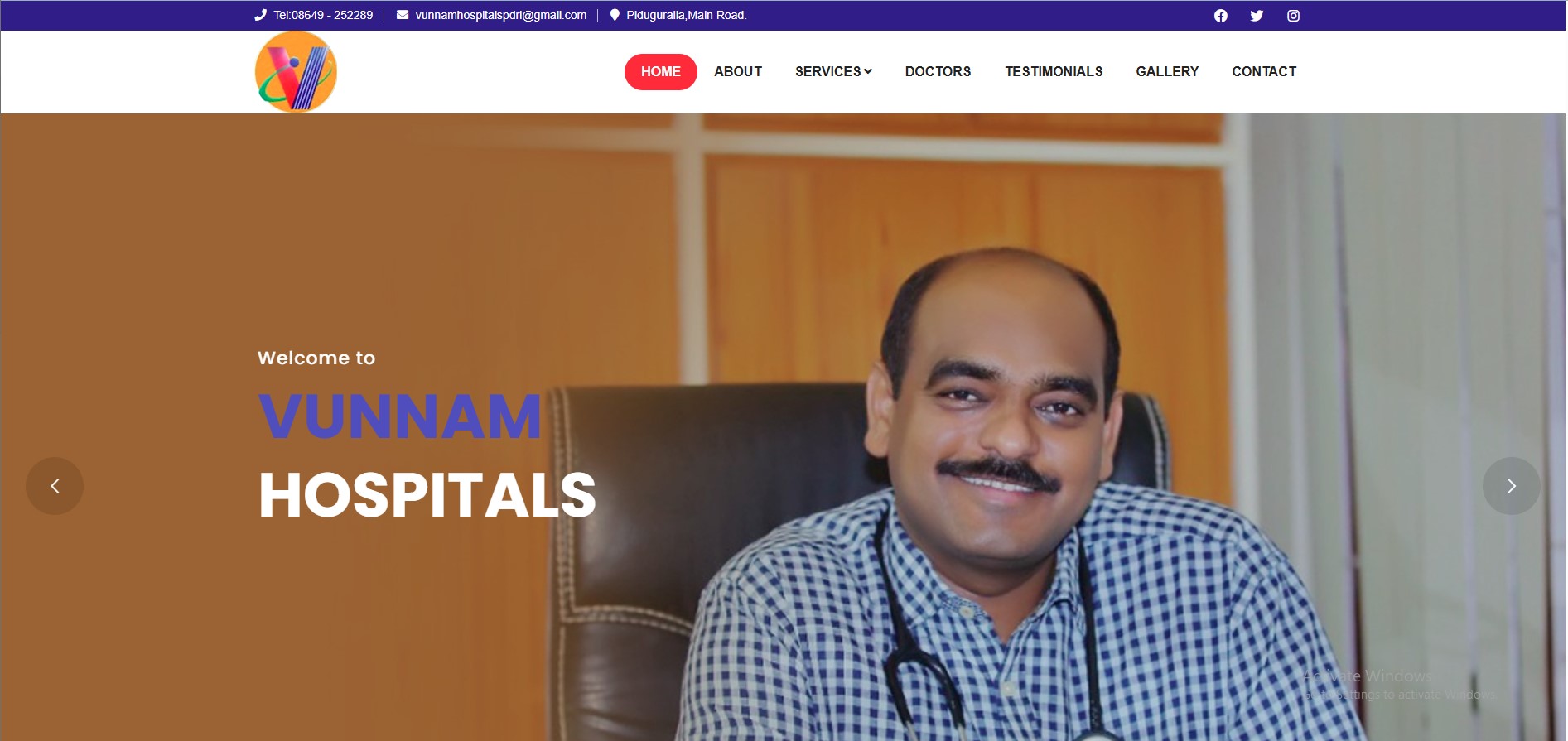 Vunnam Hospital website homepage screenshot