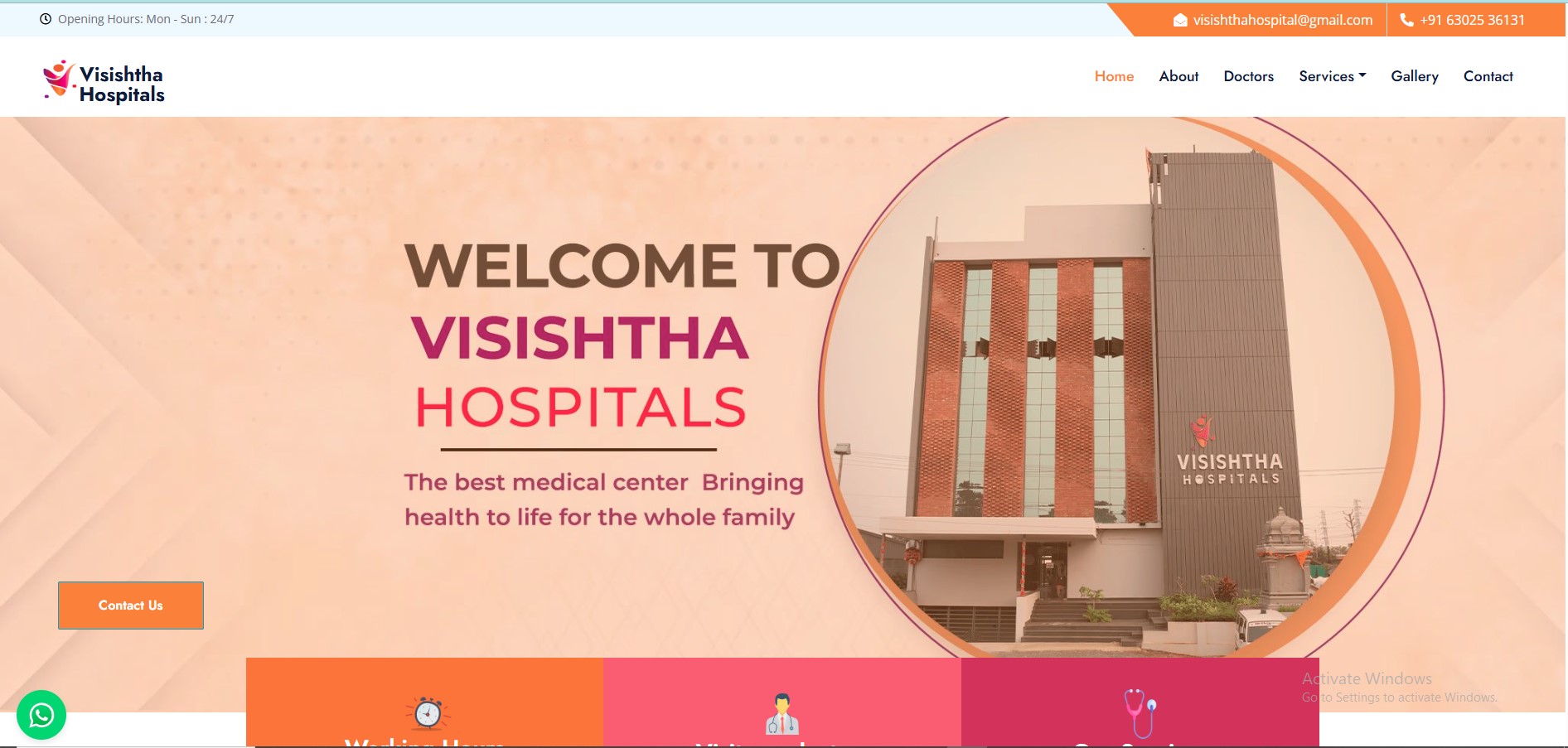 Visishtha Hospitals website homepage screenshot