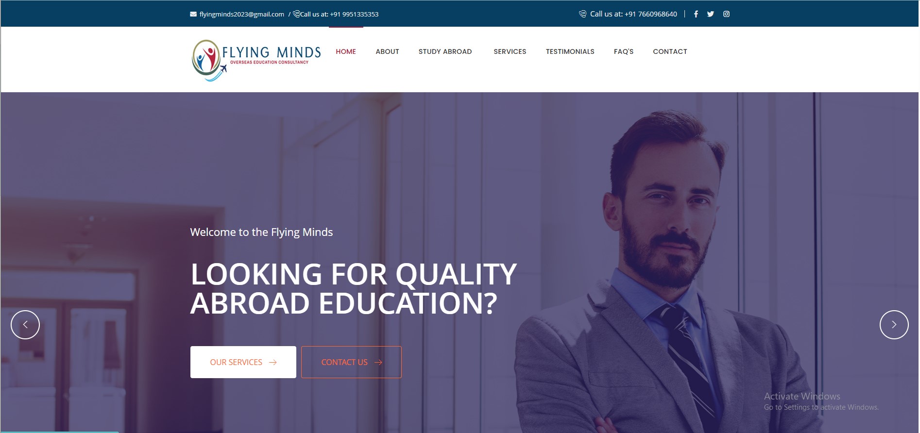 Flying Minds website homepage screenshot