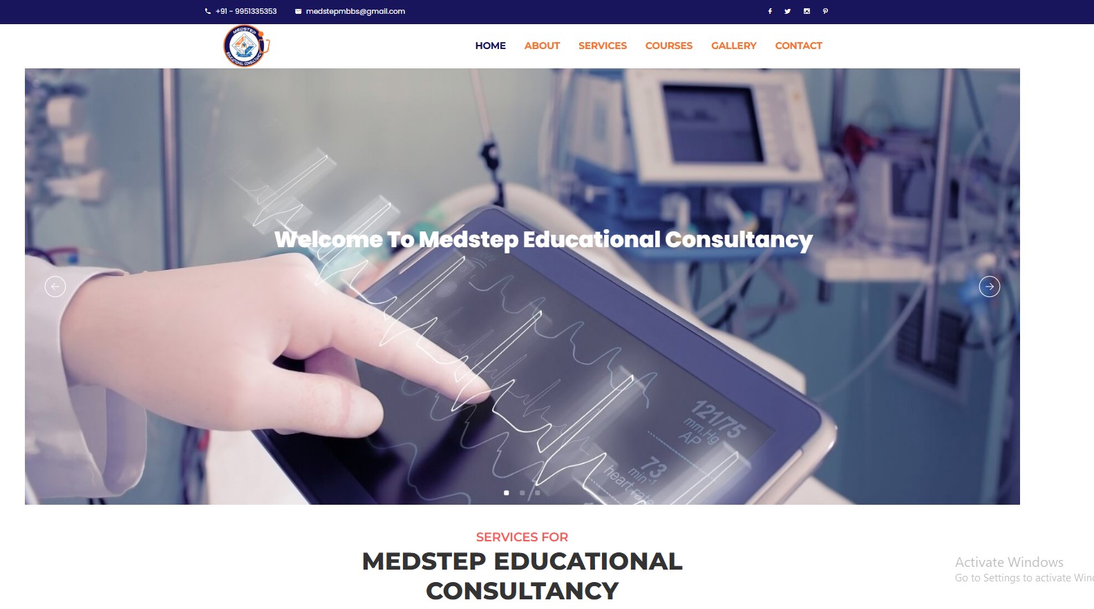 Medstep Educational Consultancy website homepage screenshot